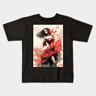 Flamenco Dancer - Watercolor Red Kids T-Shirt